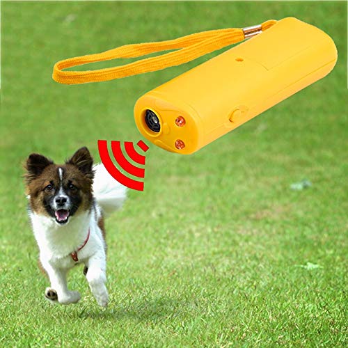 KYKHT Handheld Dog Repellent Trainer, 3 in 1 Anti Barking Device with LED Flashlight, Ultrasonic Dog Deterrent and Bark Stopper Dog Trainer Devices - Training Tool/Stop Barking (Yellow)