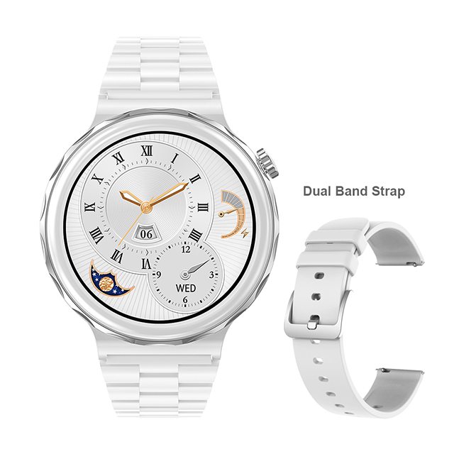 New Women Smart Watch Dual Bracelets 1.36inch IPS Always on Display Menstrual Period BT Call Fitness Wristband HK43 Smart Watch