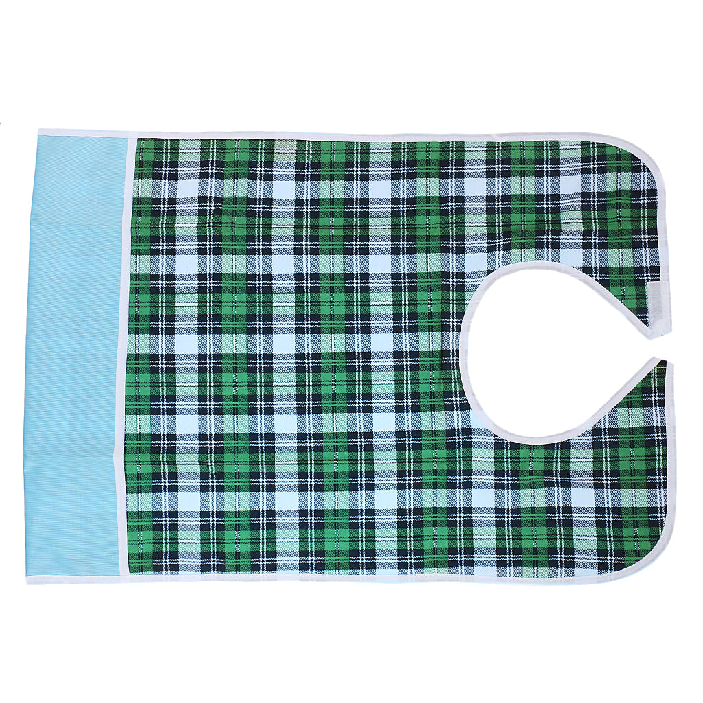 Adjustable Waterproof Adult Bib Cloth Protector w/ Crumb Catcher -Grid Print