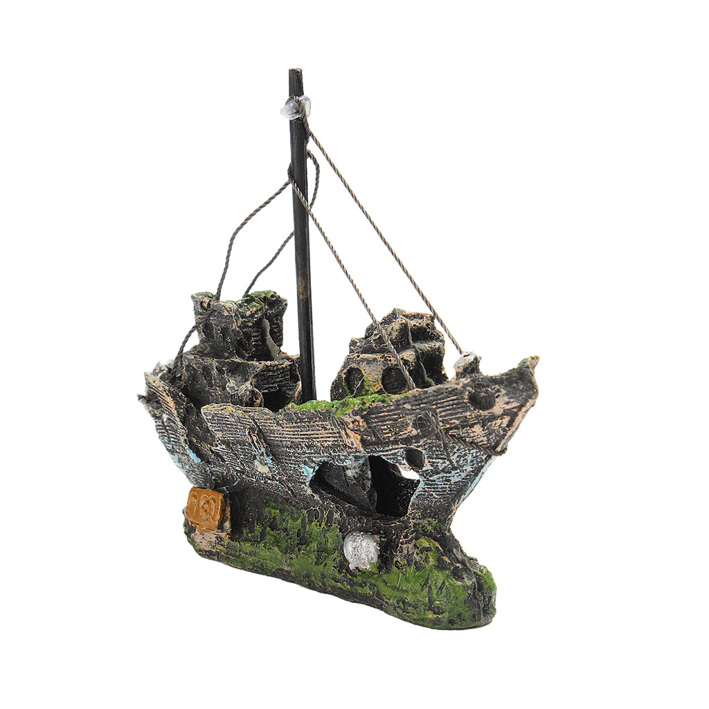 Aquarium Ornament Wreck Sailing Boat Sunk Ship Destroyer Fish Tank Cave DIY