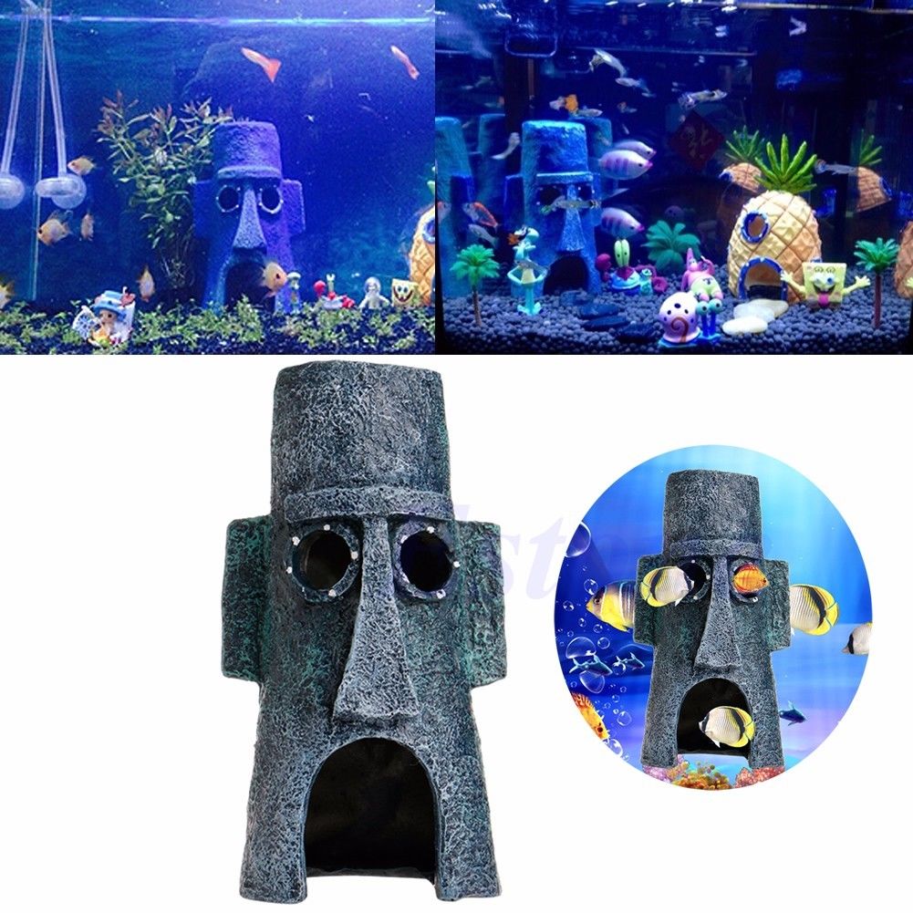 Aquarium Fish Tank Resin Moai Shape House Ornament Cave Landscape Decoration