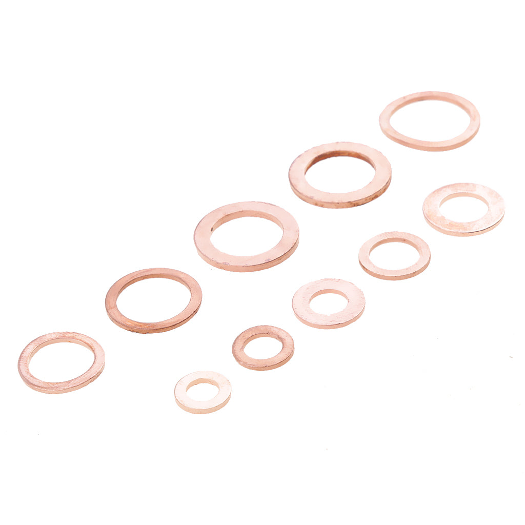 200Pcs Flat Ring Copper Washer Oil Sealing Gasket Assortment Hardware Set Box