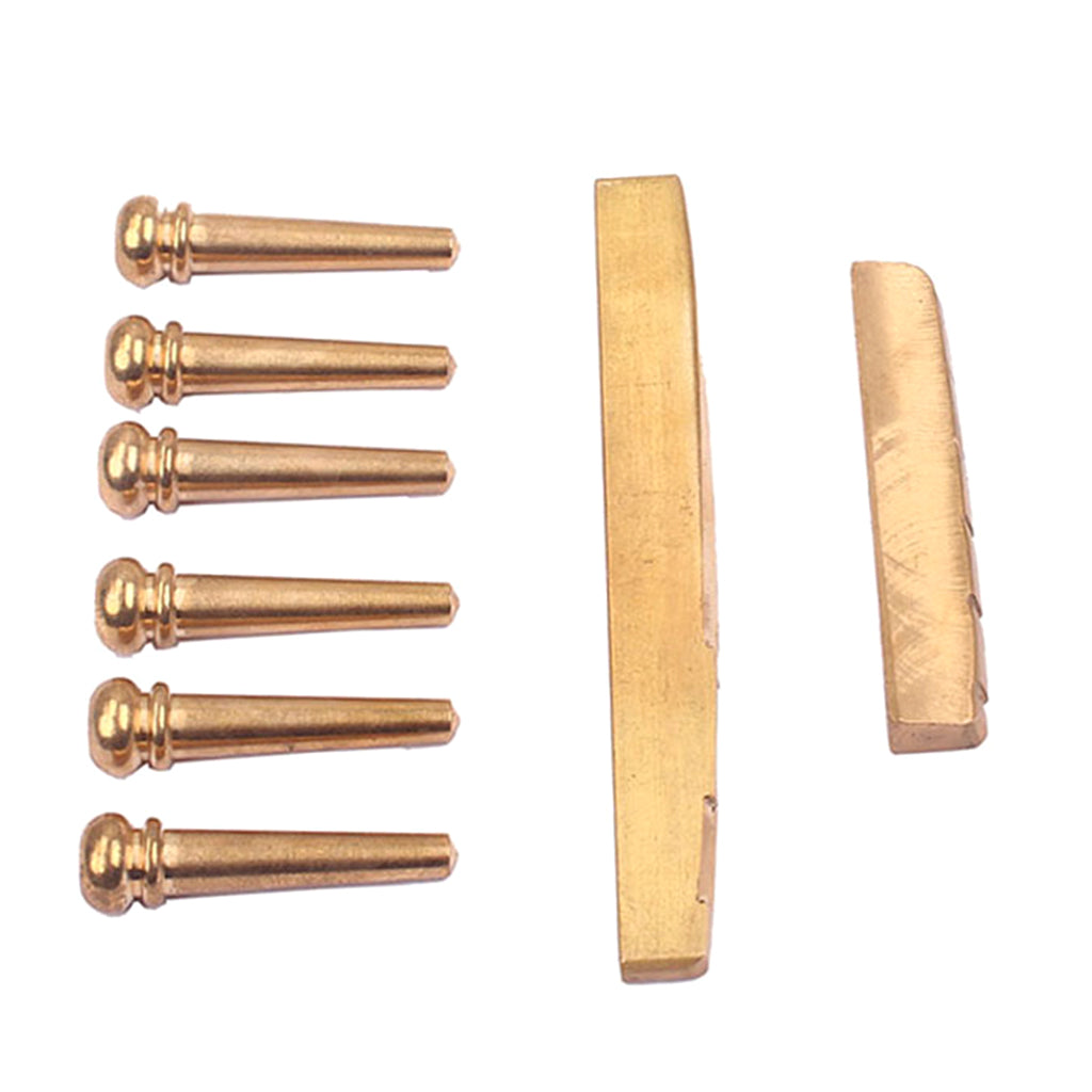 6pcs Golden Brass Bridge Pins with Saddle Nut Set for Acoustic Guitar New