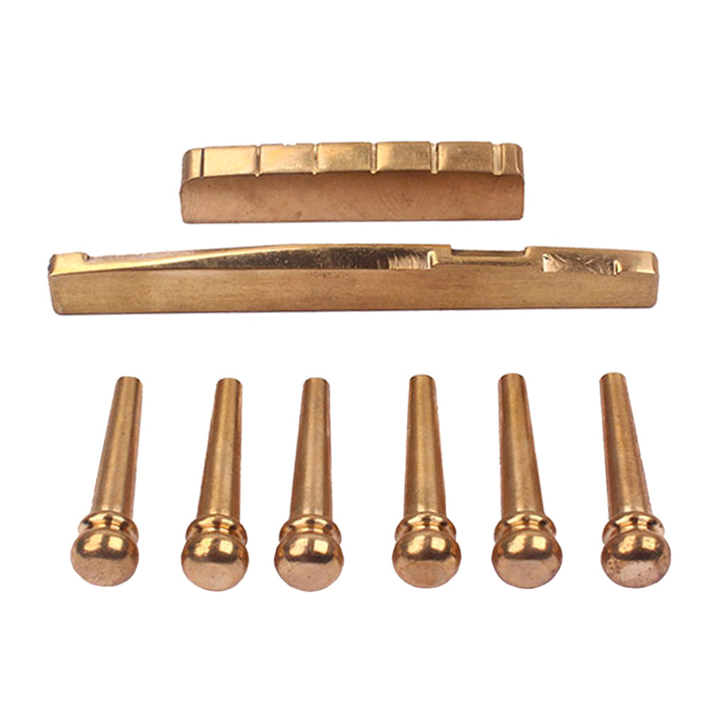 6pcs Golden Brass Bridge Pins with Saddle Nut Set for Acoustic Guitar New