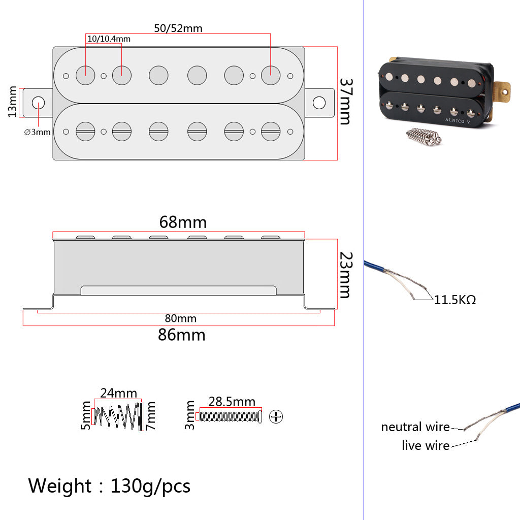 1Pc Black Guitar Bridge Humbucker Pickup w/ Screw Alnico V for Strat SG Accs