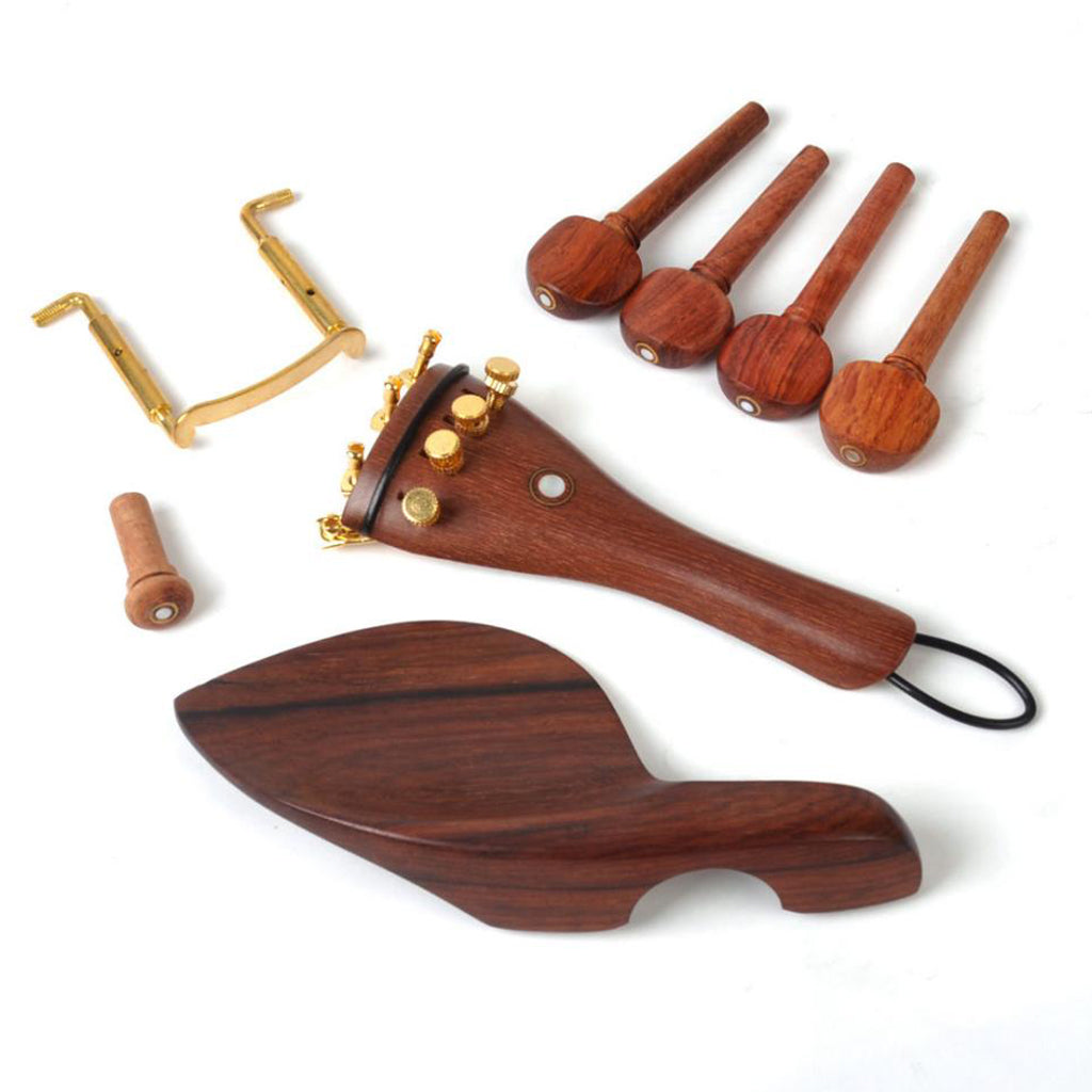 Set of Rosewood 4/4 Violin Parts Chinrest Tuning Pegs Tailpiece Fine Tuners Endpin Kit