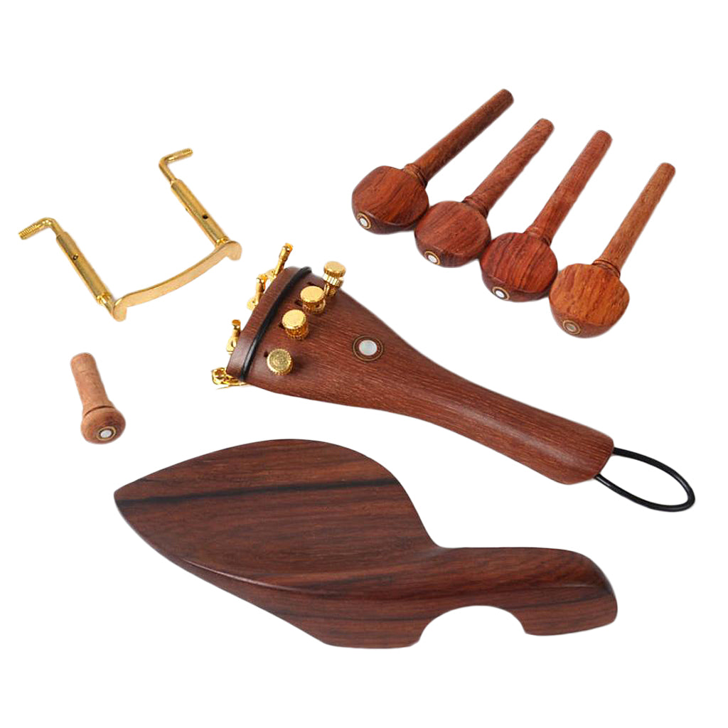 Set of Rosewood 4/4 Violin Parts Chinrest Tuning Pegs Tailpiece Fine Tuners Endpin Kit