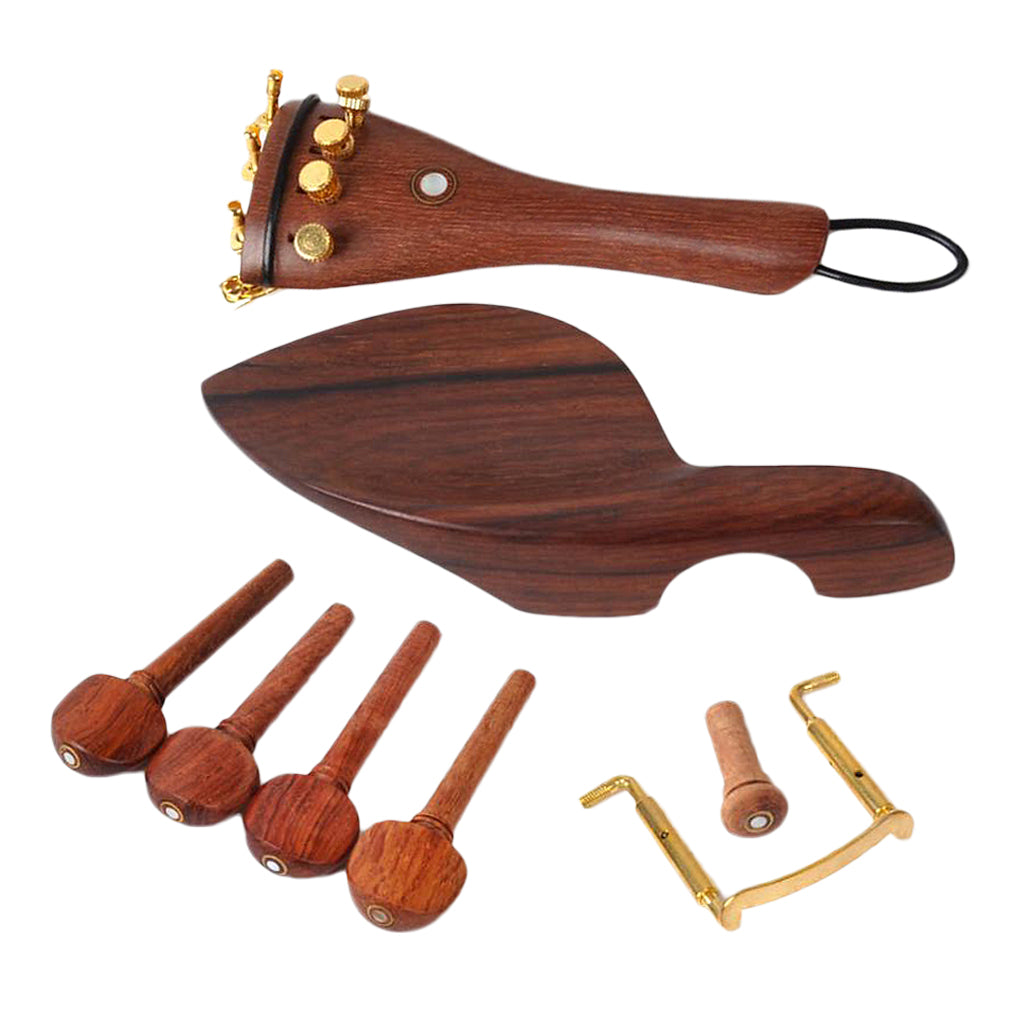 Set of Rosewood 4/4 Violin Parts Chinrest Tuning Pegs Tailpiece Fine Tuners Endpin Kit