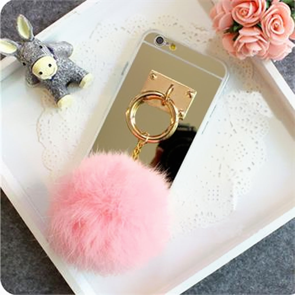 Gold Mobile Phone Case Protective Back Cover with Imitation White Wool Ball for iPhone 6 / 6S