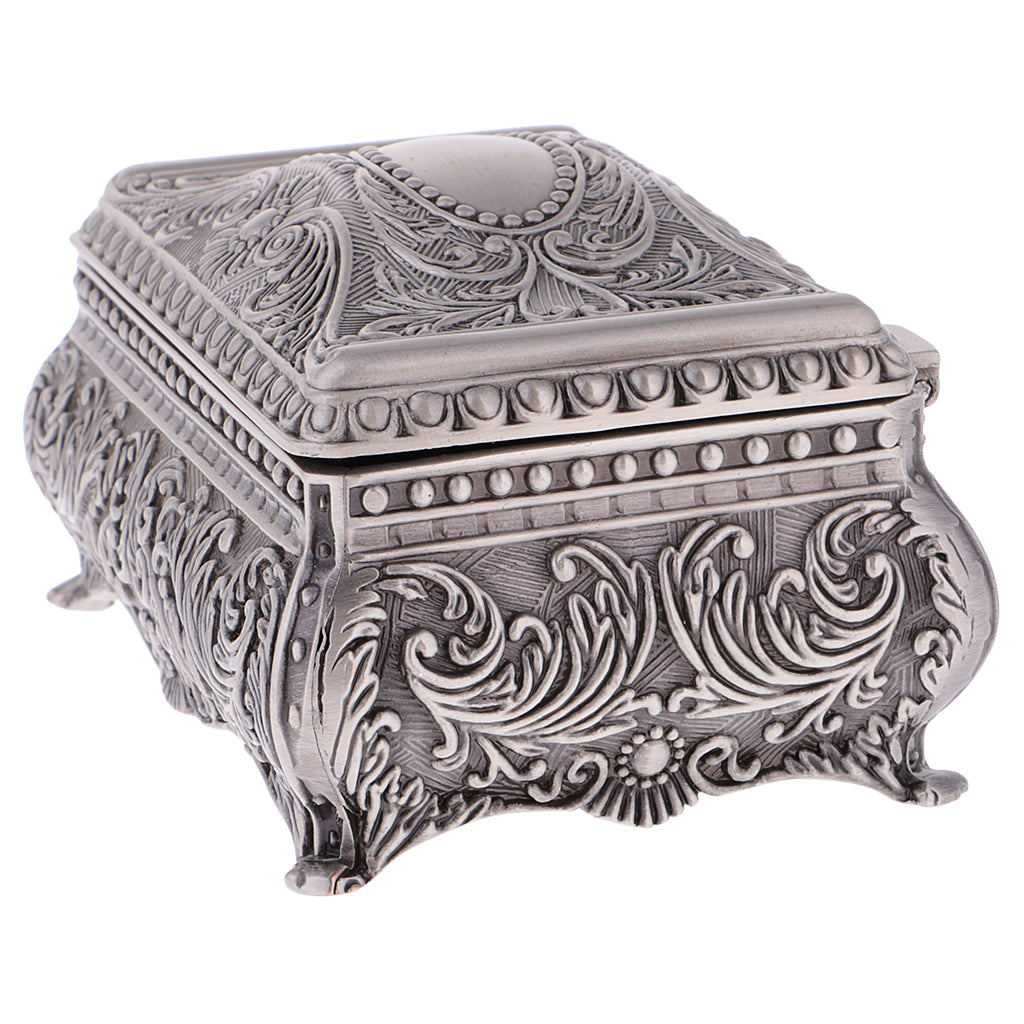 Retro Rectangle Jewelry Box Flower Sculpture Trinkets Chest Jewelry Case