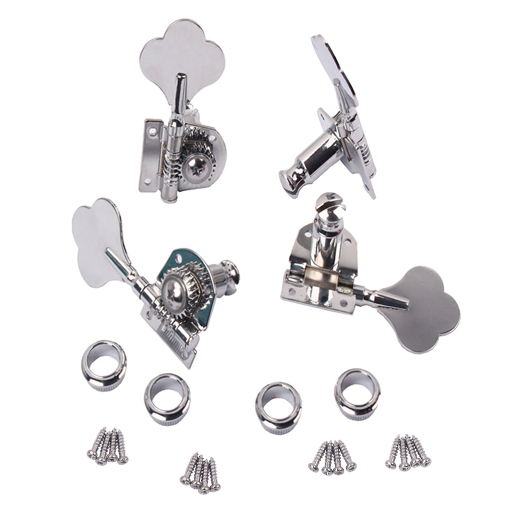 Chrome Electric Bass Machine Heads Knobs Tuners Tuning Pegs 4R Replacement