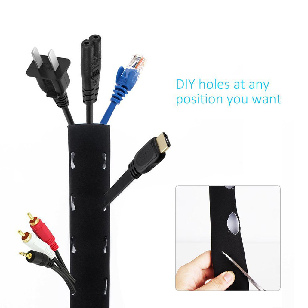 80 Inch Cable Management Neoprene Cord Cover Sleeve Wire Hider Concealer Organizer Protector System for Desk TV PC Computer Home Theater, DIY by Yourself, Black and White Reversible