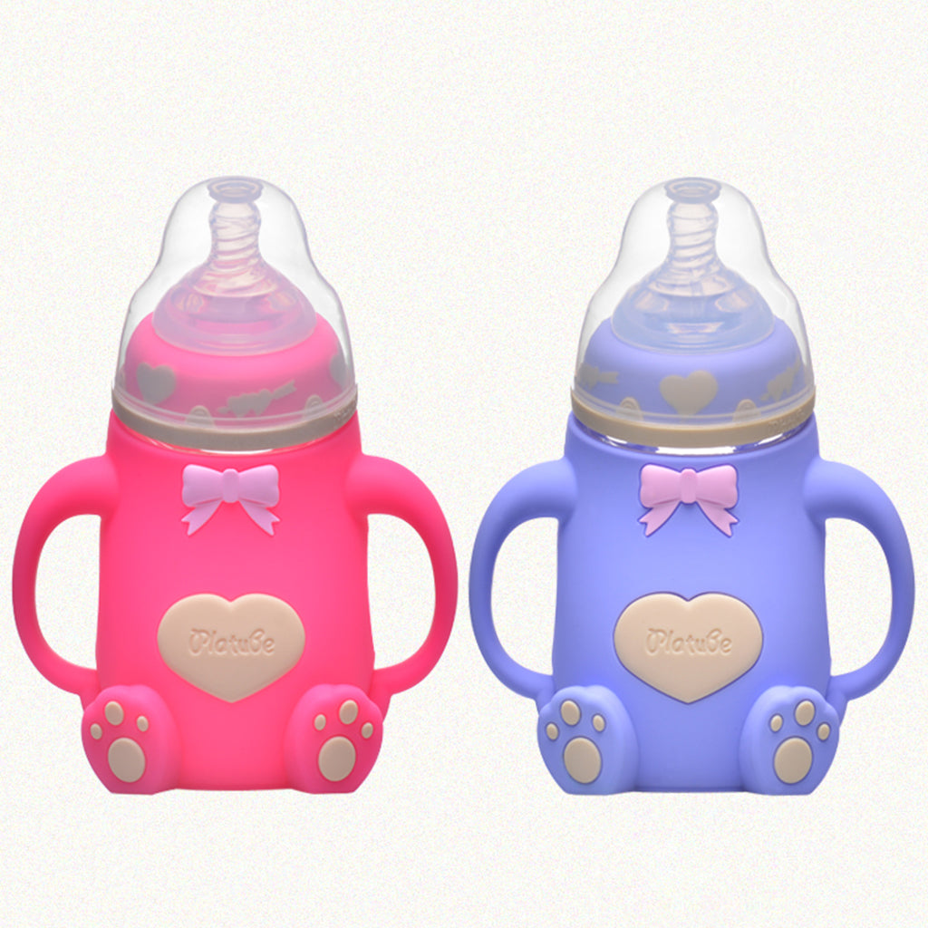 240ML Infant Baby Feeding Wide Neck Milk Bottle With Handles Blue