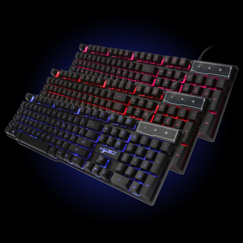 USB Wired Russian/English Gaming Keyboard 3LED Backlit 104 Keys for Computer