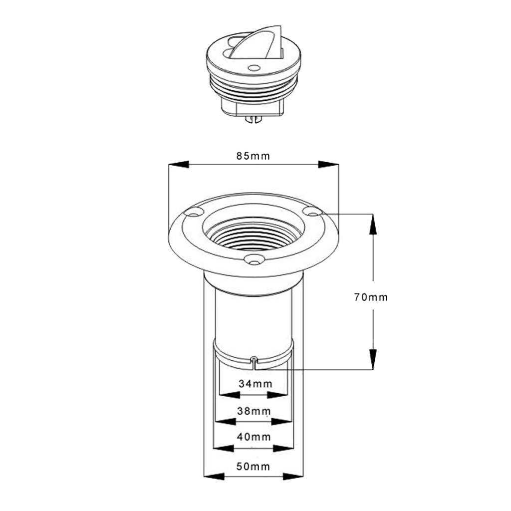 Water Cover Filler With Cap For Boat Yacht Socket 38 Mm