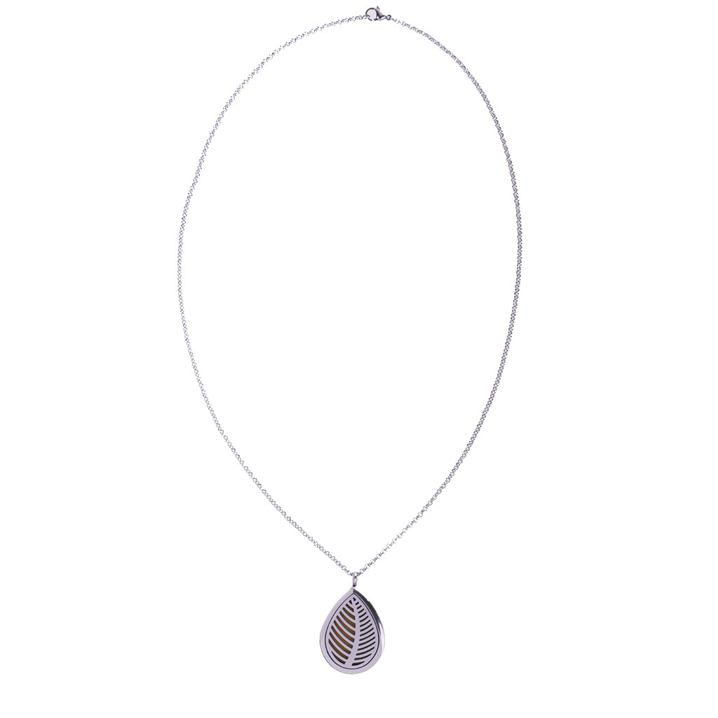 Hollow Tree Leaf Waterdrop 316L Stainless Steel Essential Oil Diffuser Necklace Pendant Jewelry 24" Chain 5 Pads