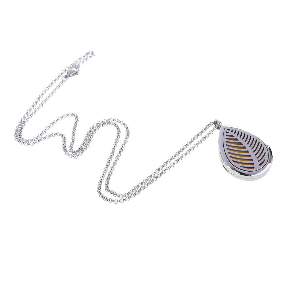 Hollow Tree Leaf Waterdrop 316L Stainless Steel Essential Oil Diffuser Necklace Pendant Jewelry 24" Chain 5 Pads