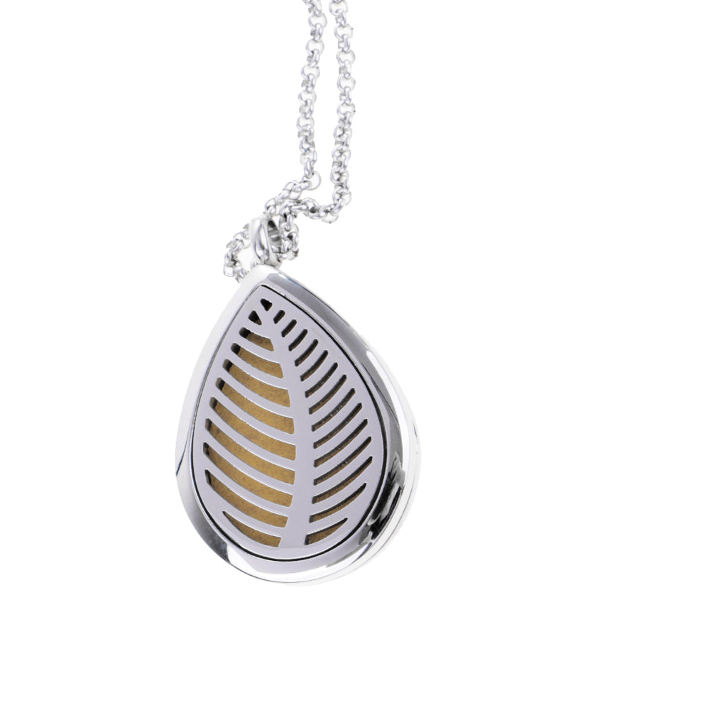 Hollow Tree Leaf Waterdrop 316L Stainless Steel Essential Oil Diffuser Necklace Pendant Jewelry 24" Chain 5 Pads