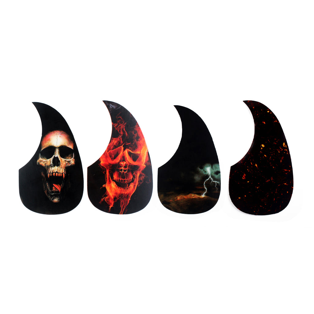 Set of 4 Acoustic Guitar Celluloid Anti-scratch Pickguard, Skull Heads/Tortoise Shell, 64/68mm Radius