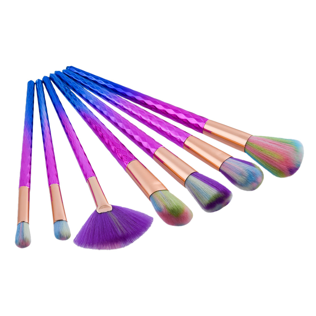 Professional Pack of 7 Rainbow Makeup Foundation Powder Eyeshadow Eyebrow Eyeliner Lip Blending Brushes Kit Set Beauty Tool