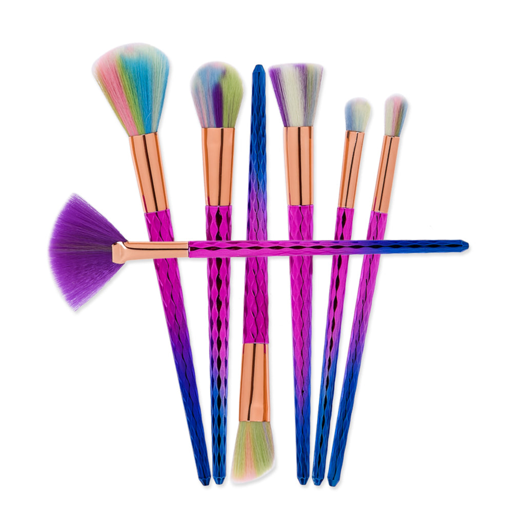 Professional Pack of 7 Rainbow Makeup Foundation Powder Eyeshadow Eyebrow Eyeliner Lip Blending Brushes Kit Set Beauty Tool