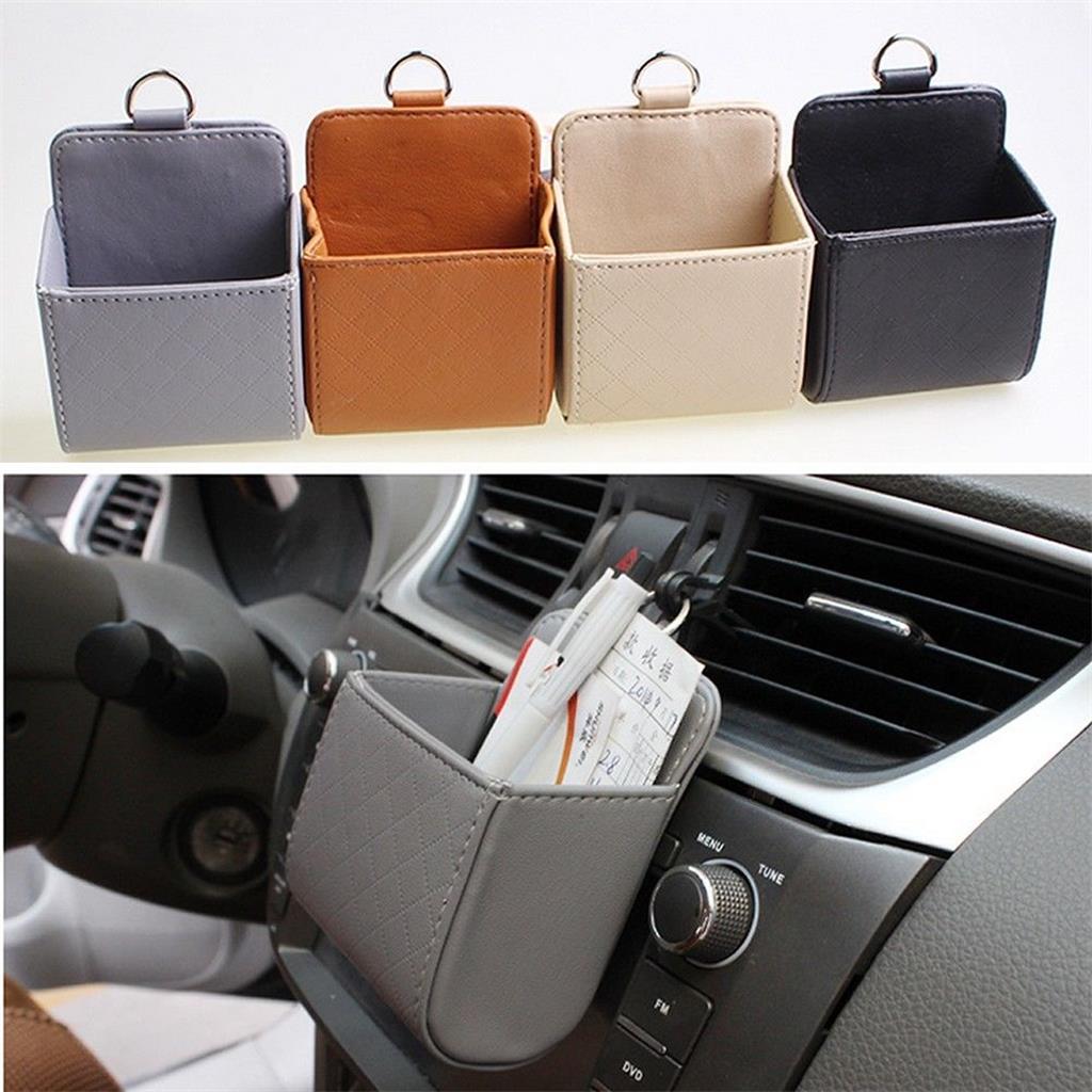 PU Leather Pouch Purse Bag Outlet Storage Bag Hanging Box Car Accessories Beige
