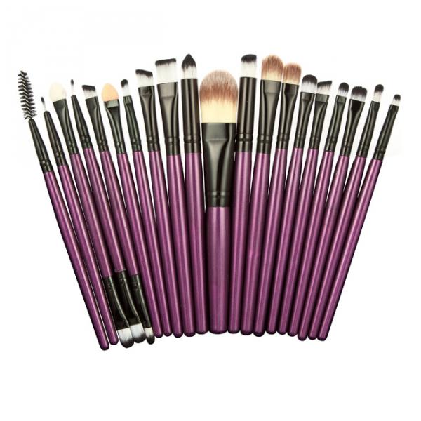 Women Pro Makeup Beauty Cosmetic Tools Makeup Brush Holder Gold + Set of 20PCS Face Foundation Eye Lip Beauty Makeup Brushes Purple Black