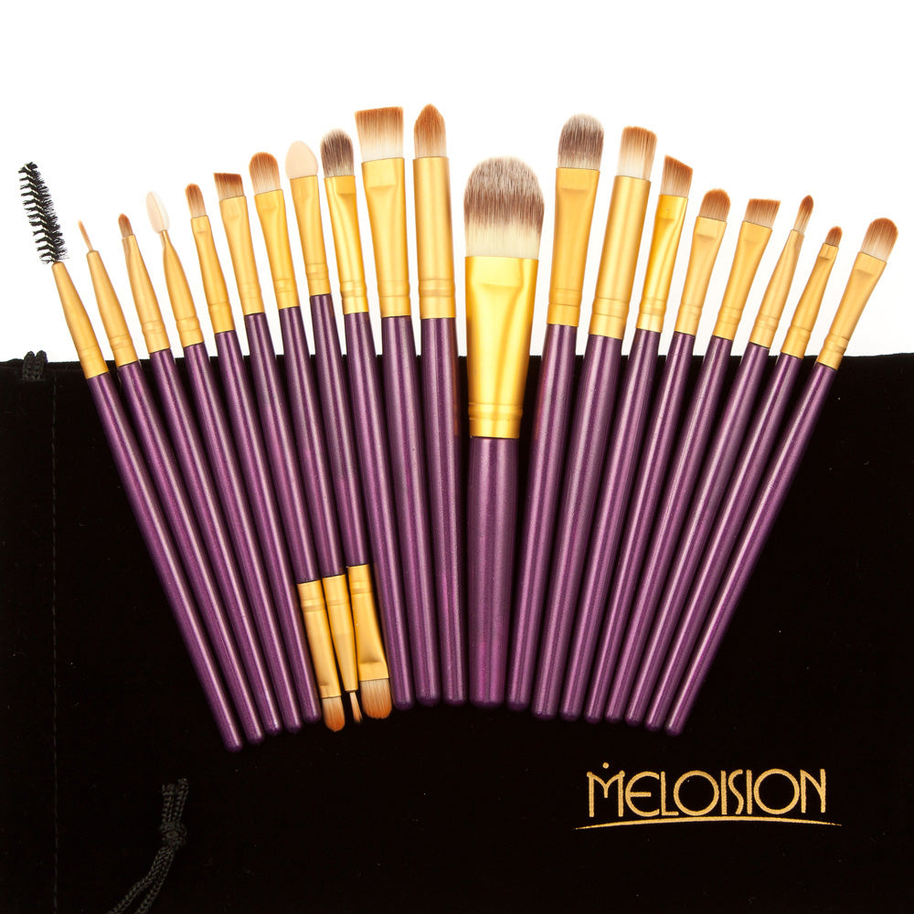 Women Girls Cosmetic Beauty Tools Eye Makeup 15 Assorted Color 15-Color Eyeshadow Palette+20Pcs/Set Eyebrow Lip Makeup Brushes Purple Gold