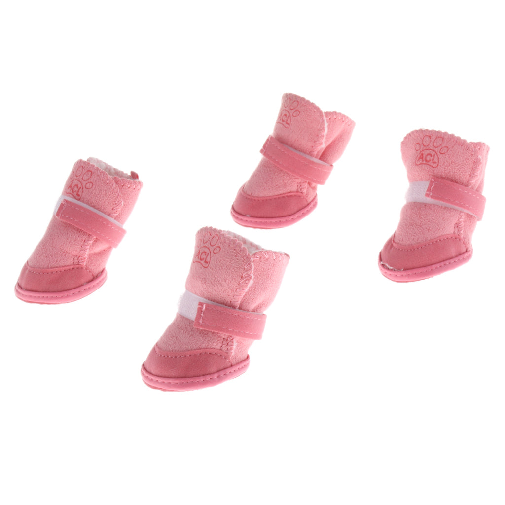 4PCS/SET Safe Warm Adjustable Hook And Loop Fastener Snap Pet Dog Cat Shoes Pink 5#