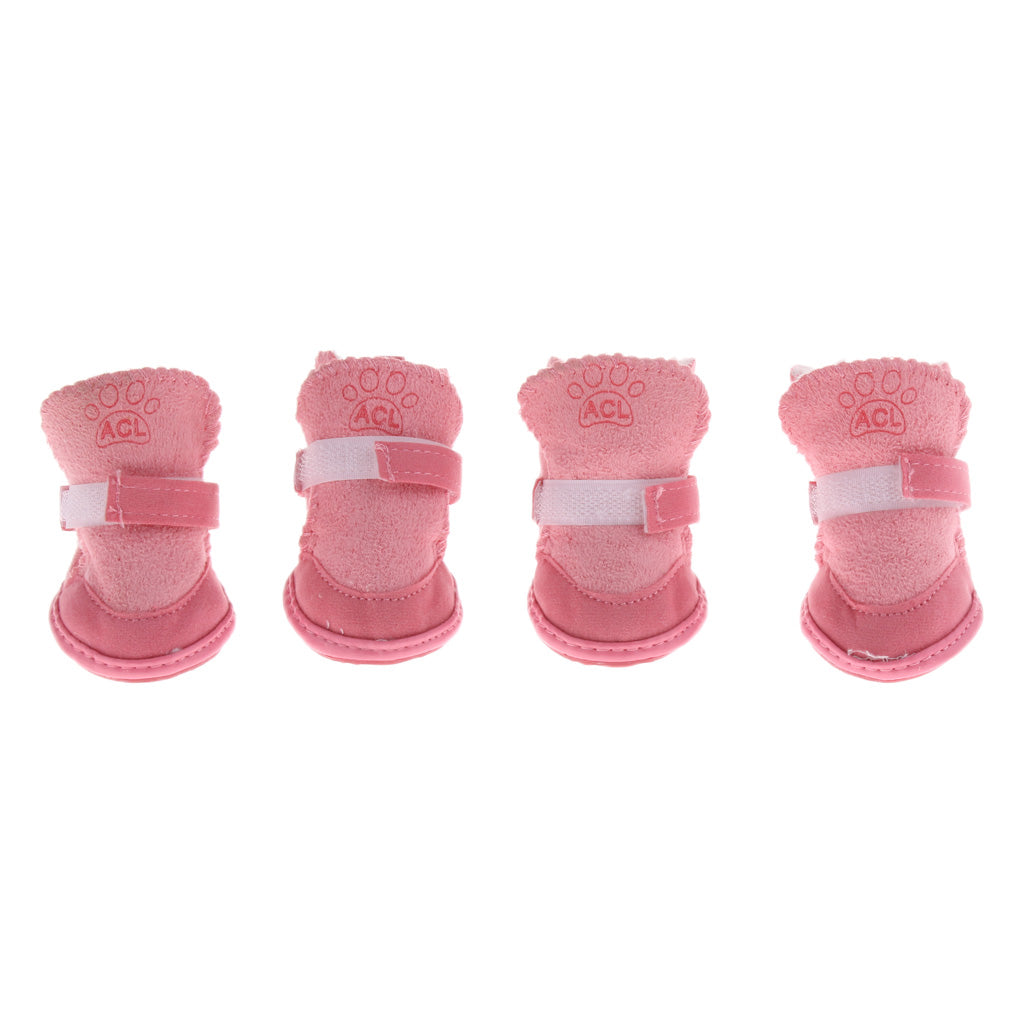 4PCS/SET Safe Warm Adjustable Hook And Loop Fastener Snap Pet Dog Cat Shoes Pink 5#