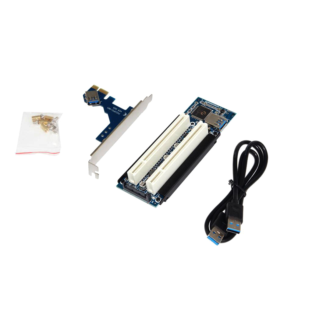 PCI-E Express X1 To Dual PCI Riser Extender Card Adapter With USB 3.0 Cable No drivers required