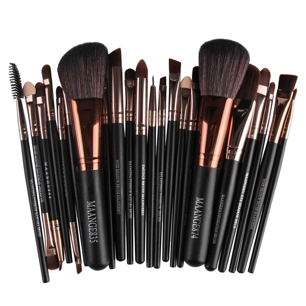 22PCS/SET Professional Convenient Eyeliner Eyebrow Foundation Blending Brush Beauty Supplies Cosmetic Tool Black Coffee