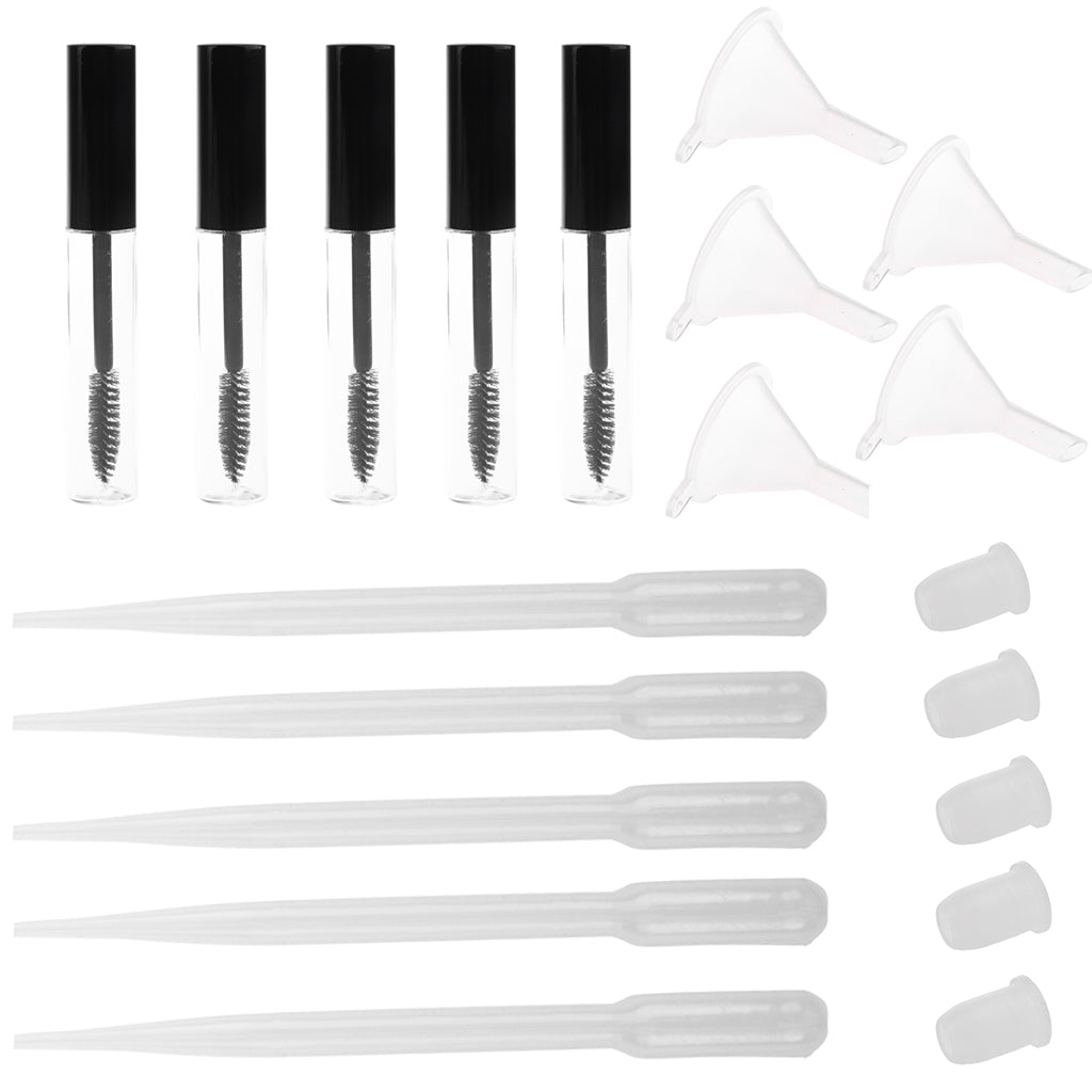 5 Packs 7ml Empty Mascara Tubes Eyelash Growth Oils Vials Bottle with Plugs Funnels Pipettes Droppers