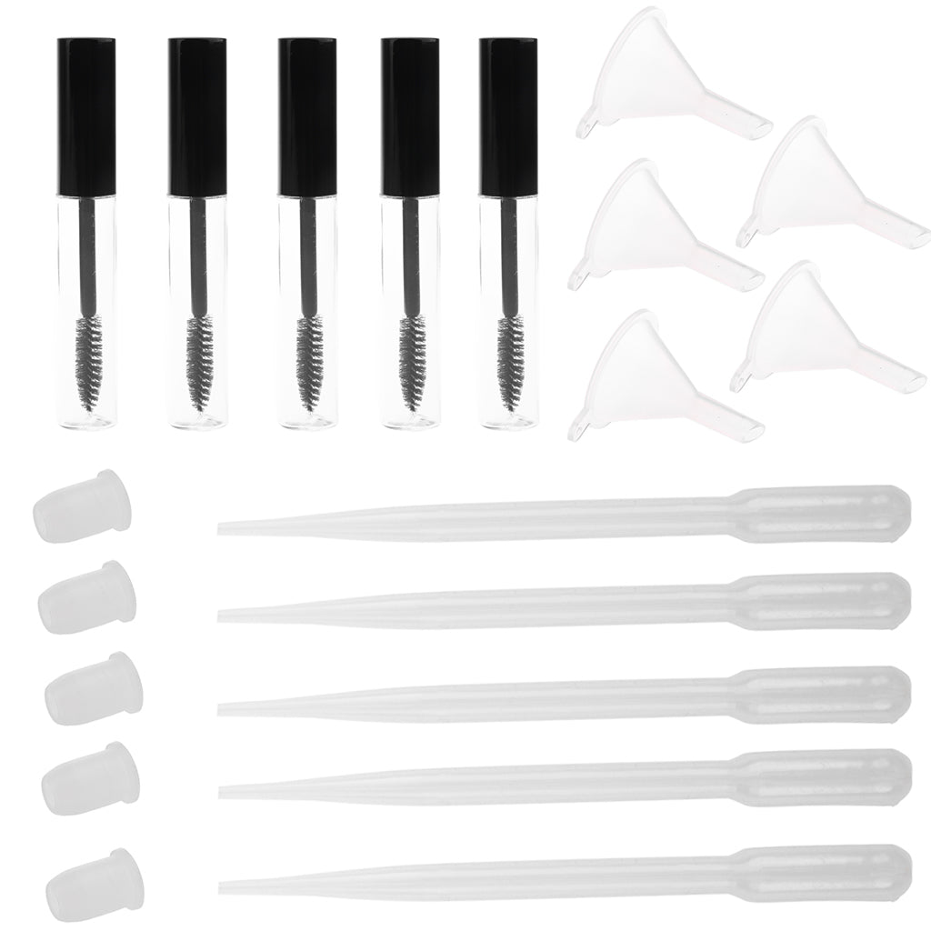 5 Packs 7ml Empty Mascara Tubes Eyelash Growth Oils Vials Bottle with Plugs Funnels Pipettes Droppers