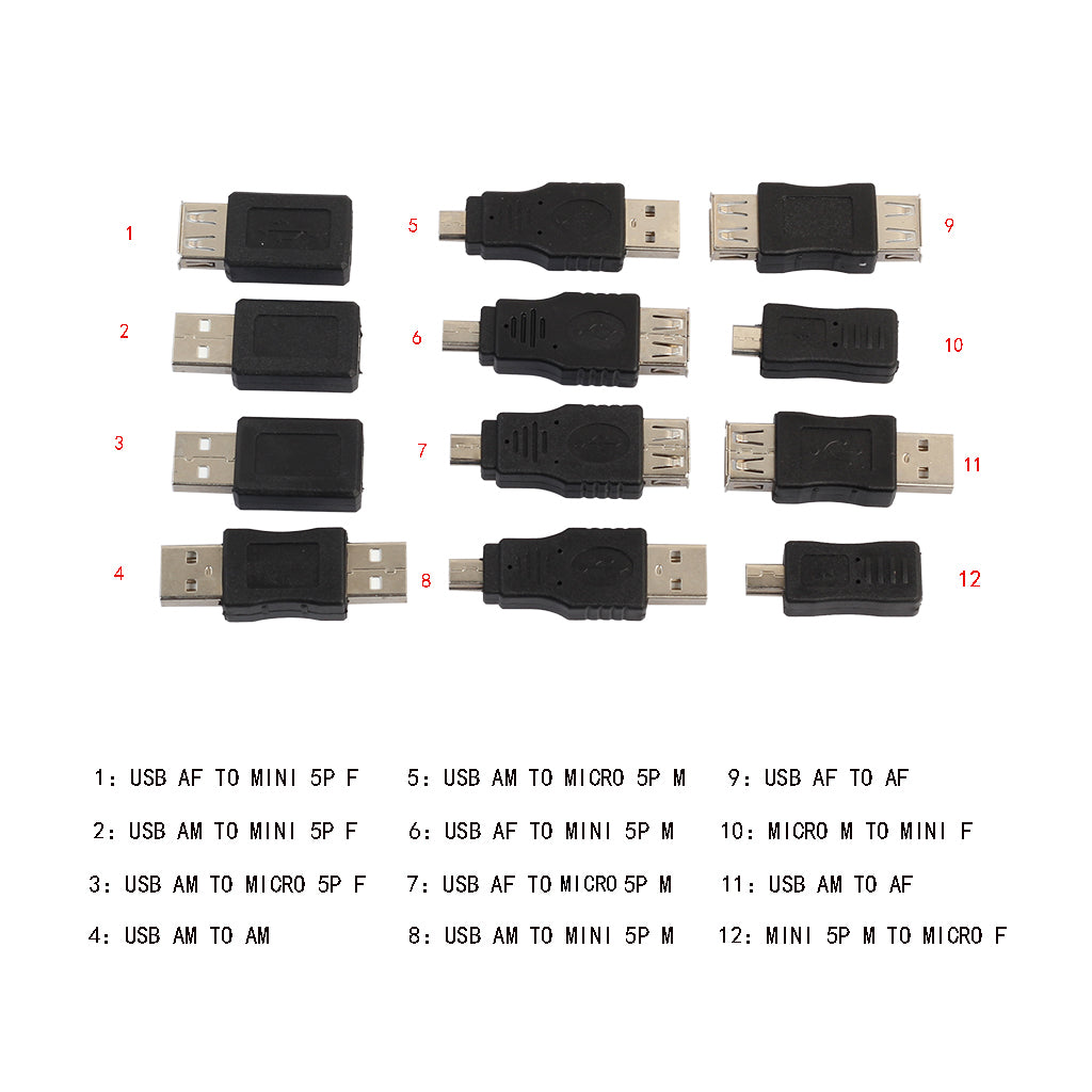 12 in 1 OTG Adapter Set Converter Connector Micro USB / USB A / Mini 5Pin  Male , Female