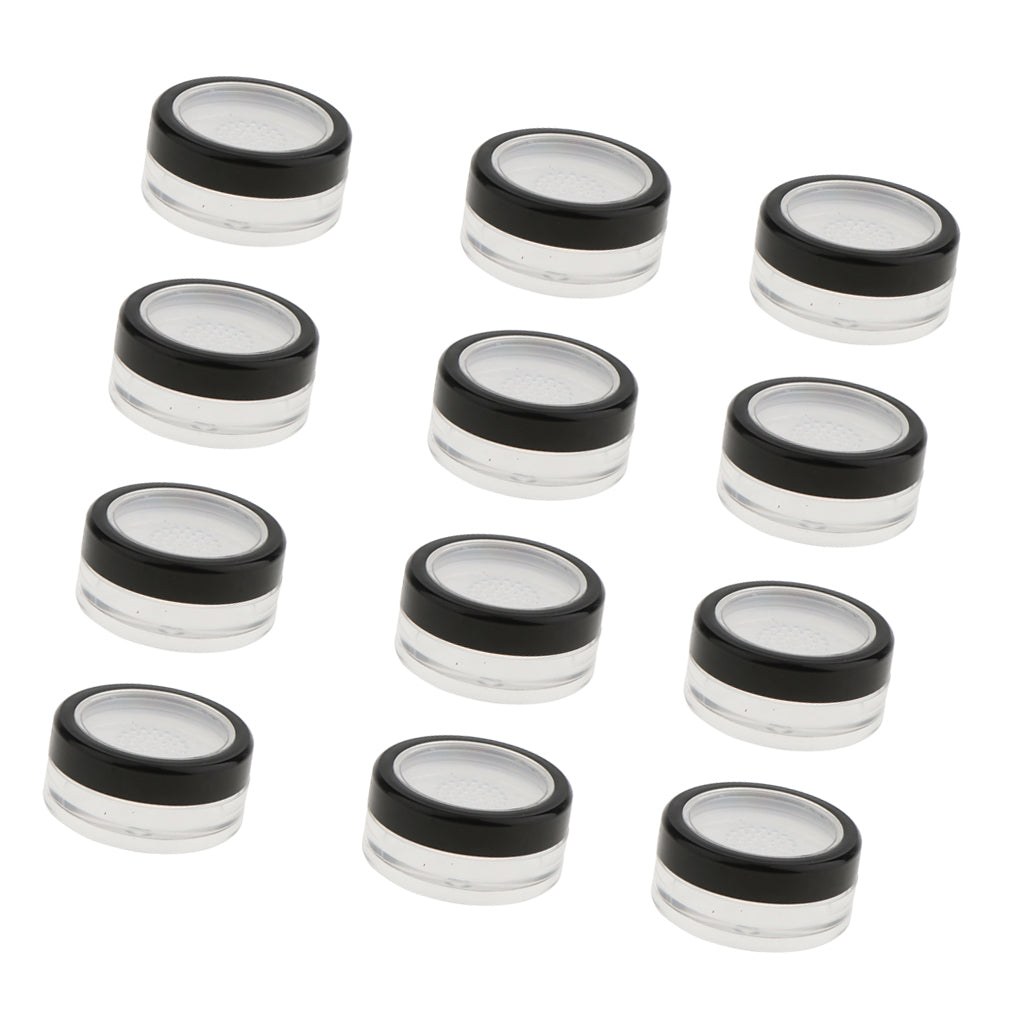 12PCS Makeup Plastic Refillable Empty Loose Powder Jar Pot Box Cosmetic Container Sifter Case 10g