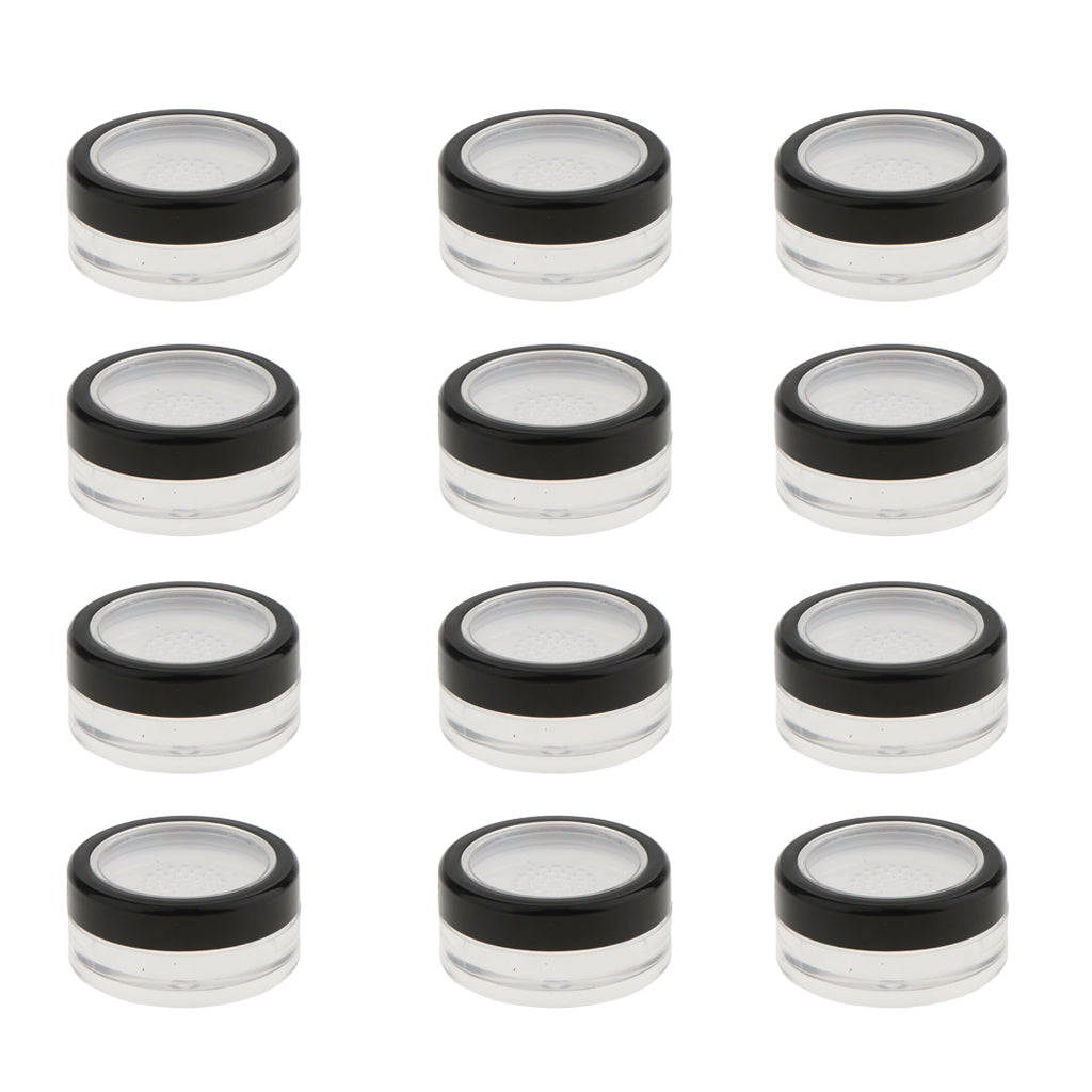 12PCS Makeup Plastic Refillable Empty Loose Powder Jar Pot Box Cosmetic Container Sifter Case 10g