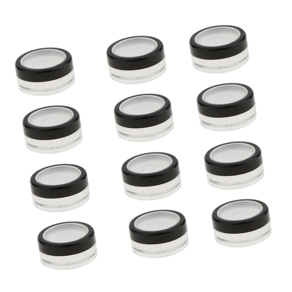 12PCS Makeup Plastic Refillable Empty Loose Powder Jar Pot Box Cosmetic Container Sifter Case 10g