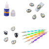 5pcs Nail Art Design Dotting Pen+10pcs Nail Tips Decorations Jewelry Rhinestones+1 Bottle Glue