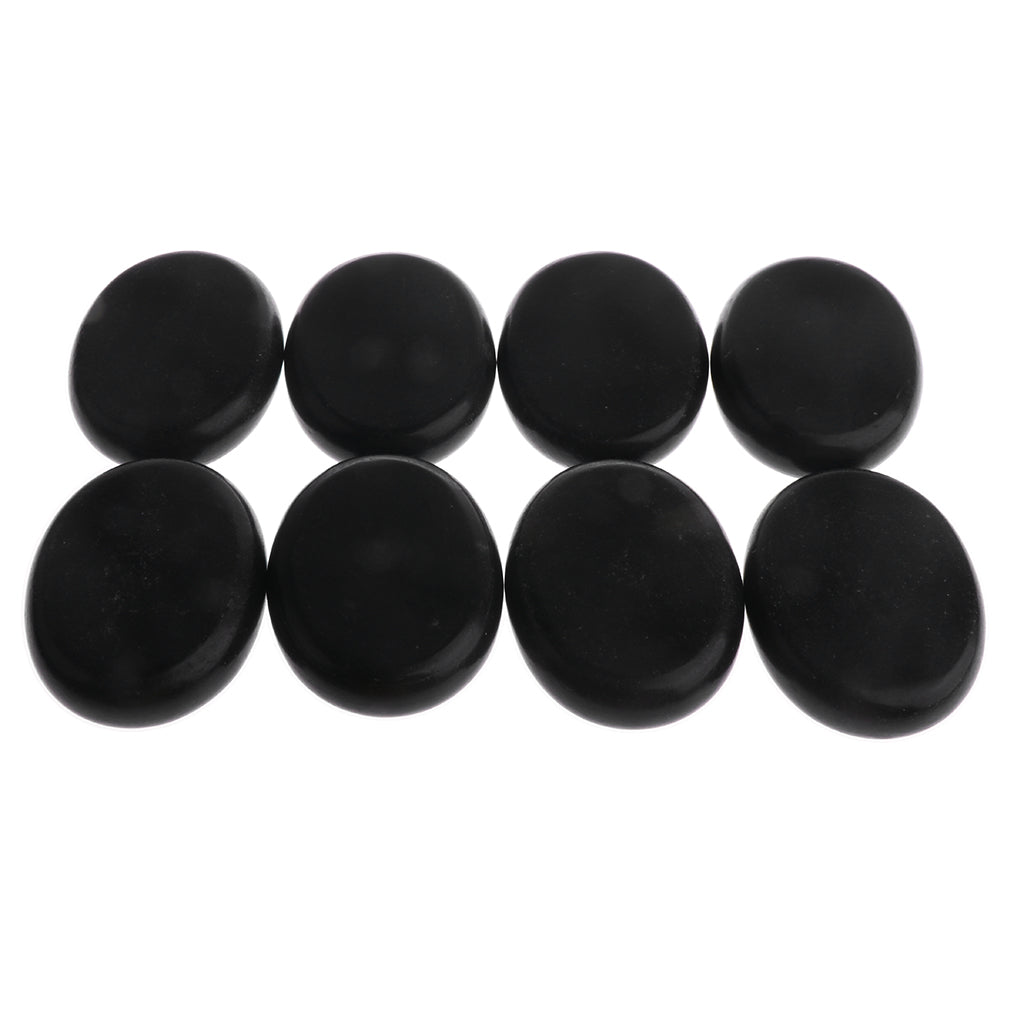 8 Piece Large Ovular Black Basalt Hot Stone Rock Massage Lava Natural Stones