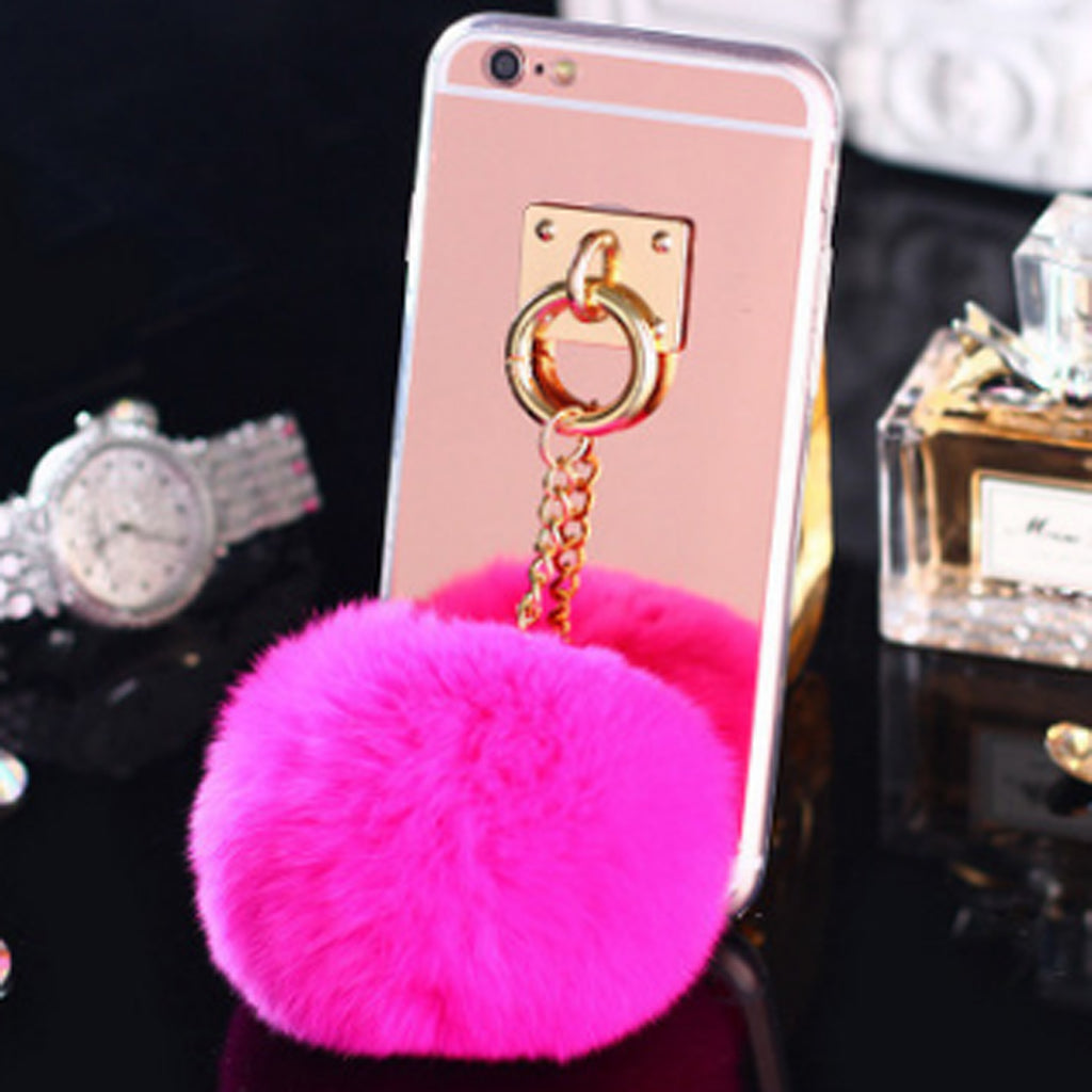 Rose Gold Mobile Phone Case Protective Back Cover with Imitation Pink Wool Ball for iPhone 6 / 6S