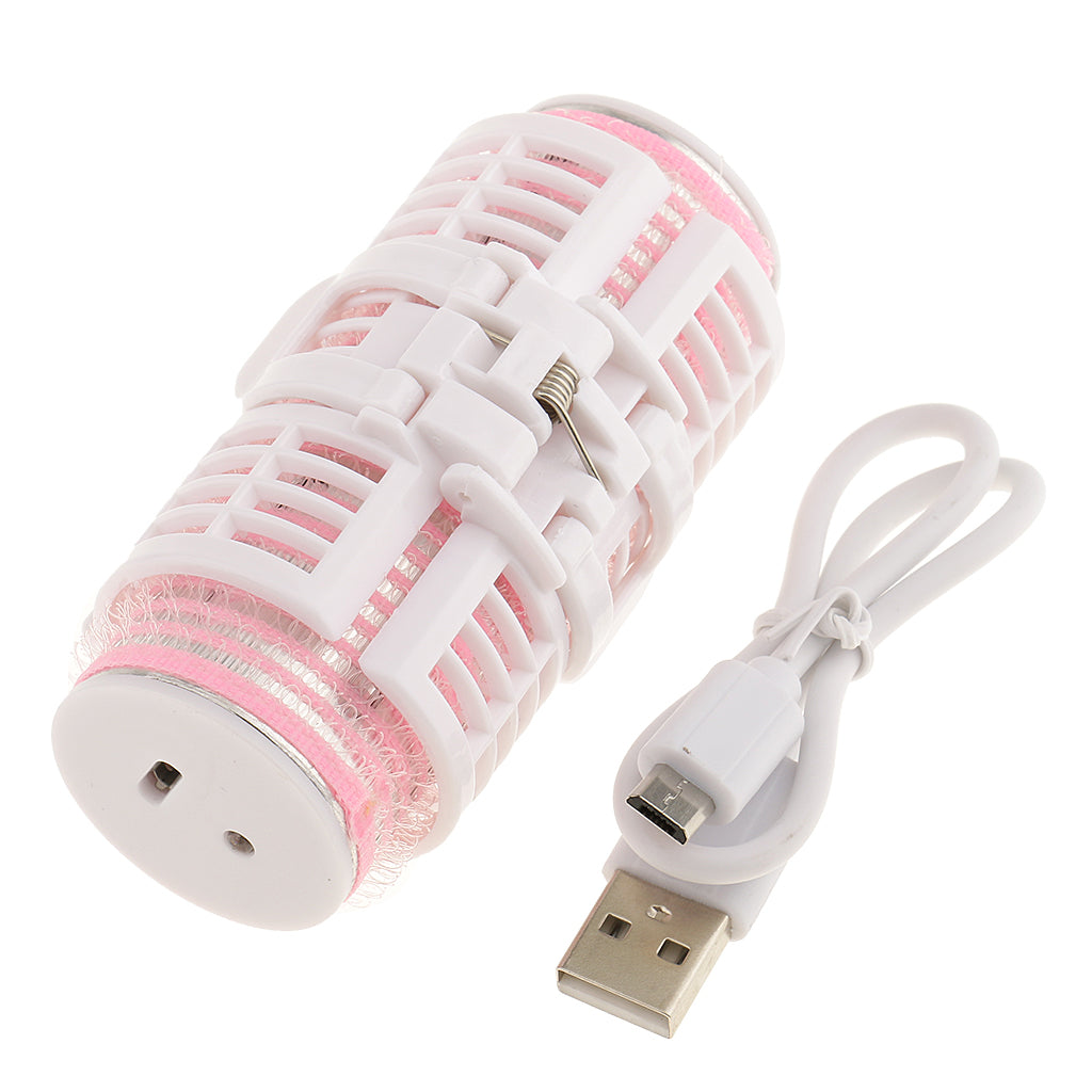 Compact Size USB Rechargeable Double-Deck Roller Hair Curler Hair Roller Women Hair Styling Tools with USB Cable Pink