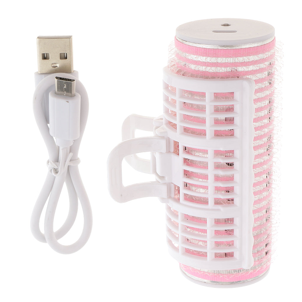 Compact Size USB Rechargeable Double-Deck Roller Hair Curler Hair Roller Women Hair Styling Tools with USB Cable Pink