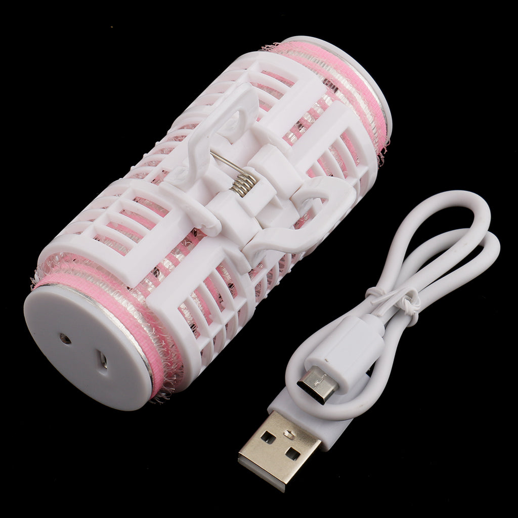 Compact Size USB Rechargeable Double-Deck Roller Hair Curler Hair Roller Women Hair Styling Tools with USB Cable Pink