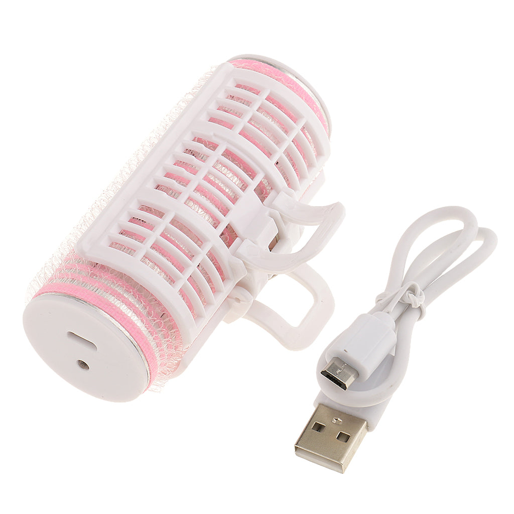 Compact Size USB Rechargeable Double-Deck Roller Hair Curler Hair Roller Women Hair Styling Tools with USB Cable Pink