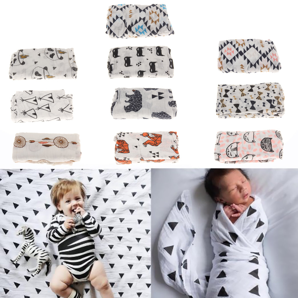 Cotton Muslin Receiving Blanket Swaddle Bedding Cover for Baby Black Pattern