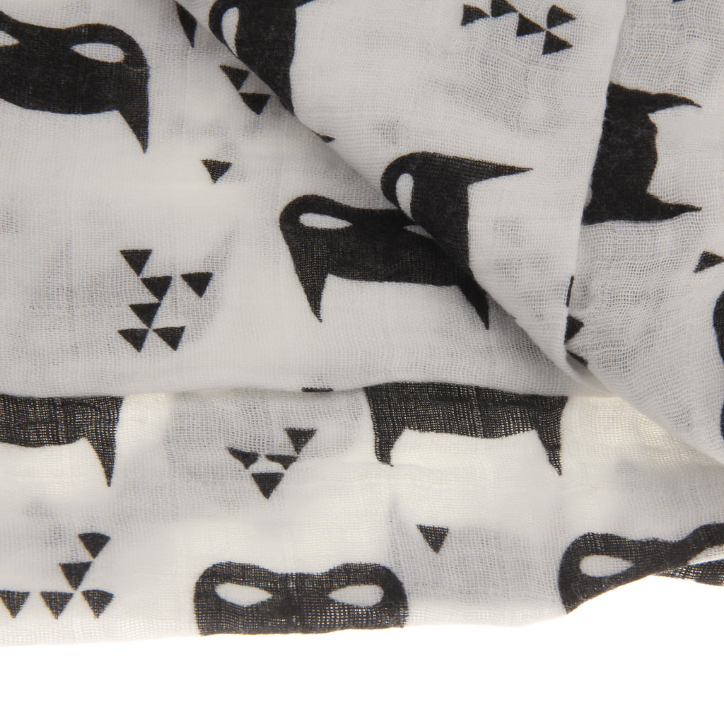 Cotton Muslin Receiving Blanket Swaddle Bedding Cover for Baby Black Pattern