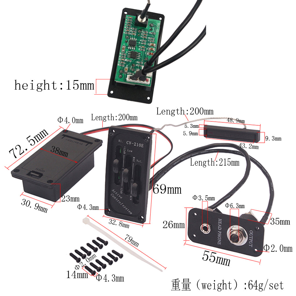 1 Set Electric Violin Fiddle EQ Piezo Pickup Tone+Volume for Student Class Accessory