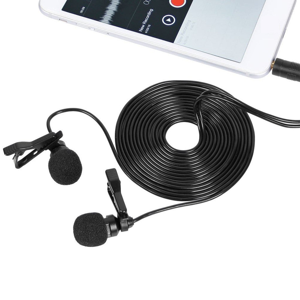 Premium 55inch 3.5mm Plug Dual-head Lavalier Lapel Clip-on Omnidirectional Condenser Microphone for Recording Youtube,Interview,Video Conference,Podcast