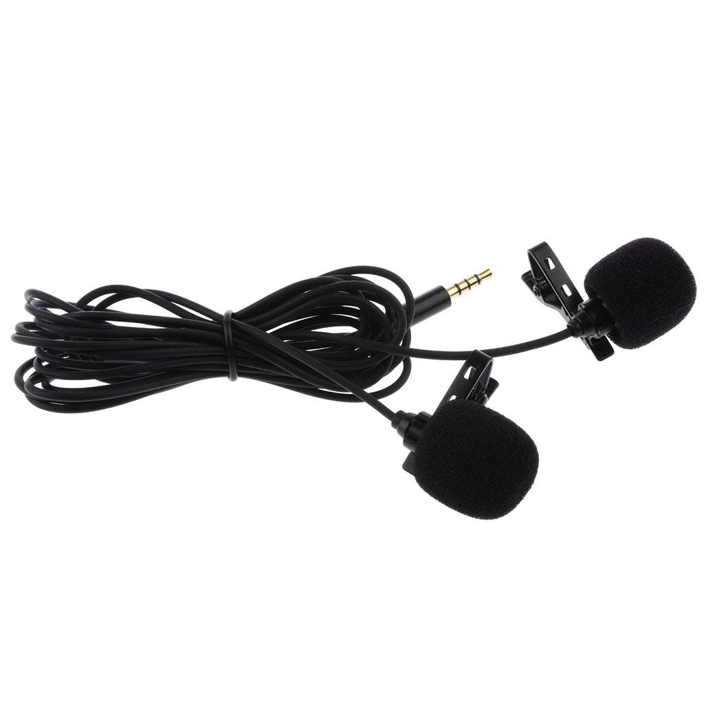 Premium 55inch 3.5mm Plug Dual-head Lavalier Lapel Clip-on Omnidirectional Condenser Microphone for Recording Youtube,Interview,Video Conference,Podcast